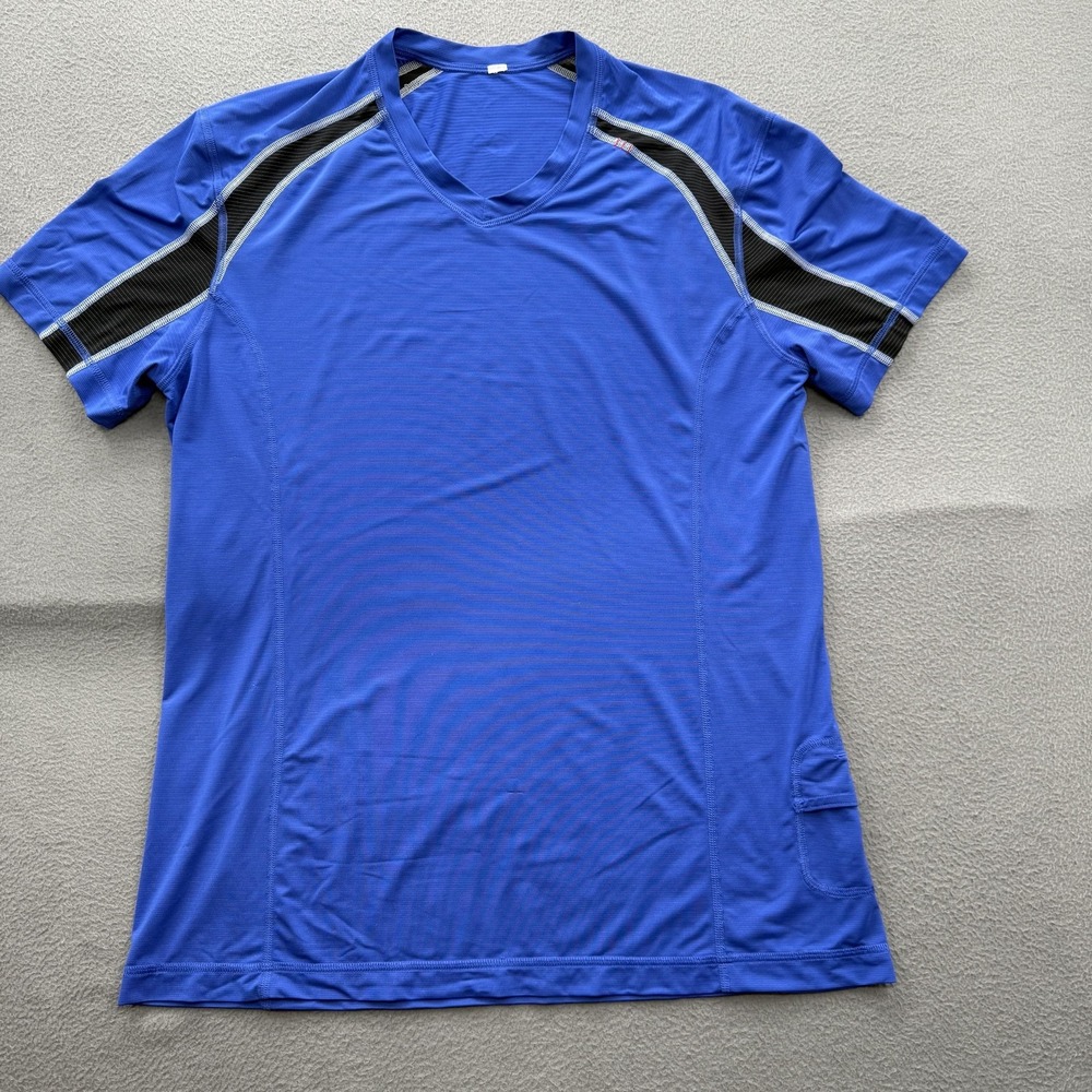 Lululemon Shirt Mens XL Blue Short Sleeve V-Neck Colorblock Athletic‎ Mesh